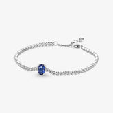 Pandora Pavé Tennisarmband - Sterling-Silber, Ovales Blau Kristall